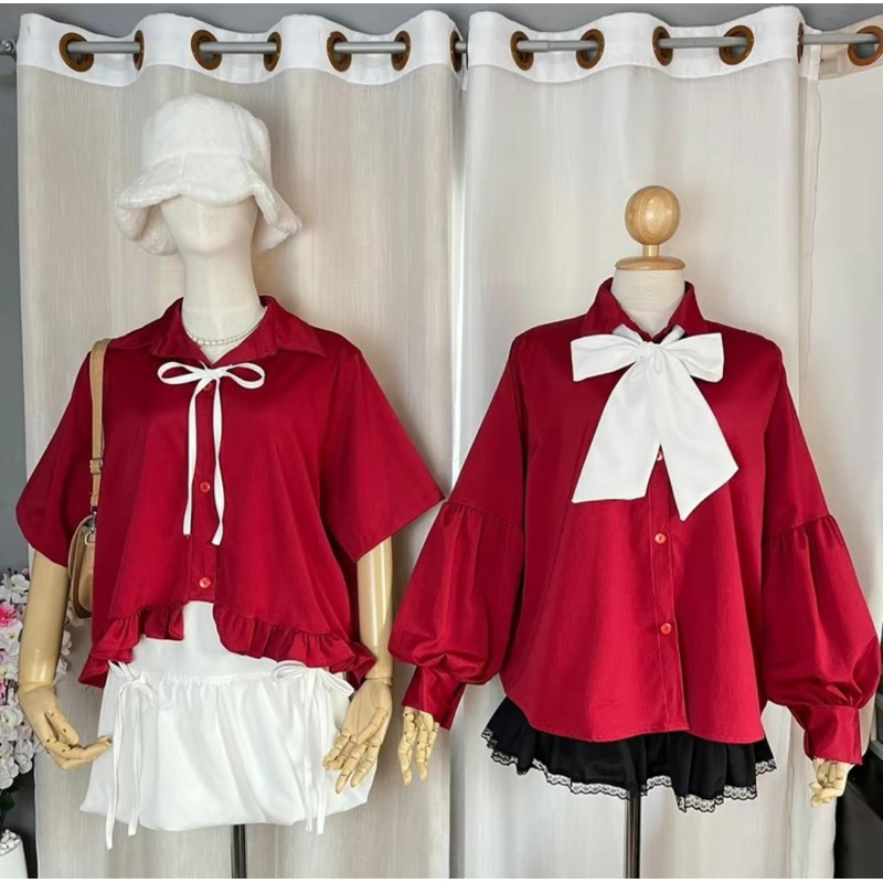 เสื้อเชิ๊ต ผูกโบว์ น่ารักๆ อก 32-50 นิ้ว
