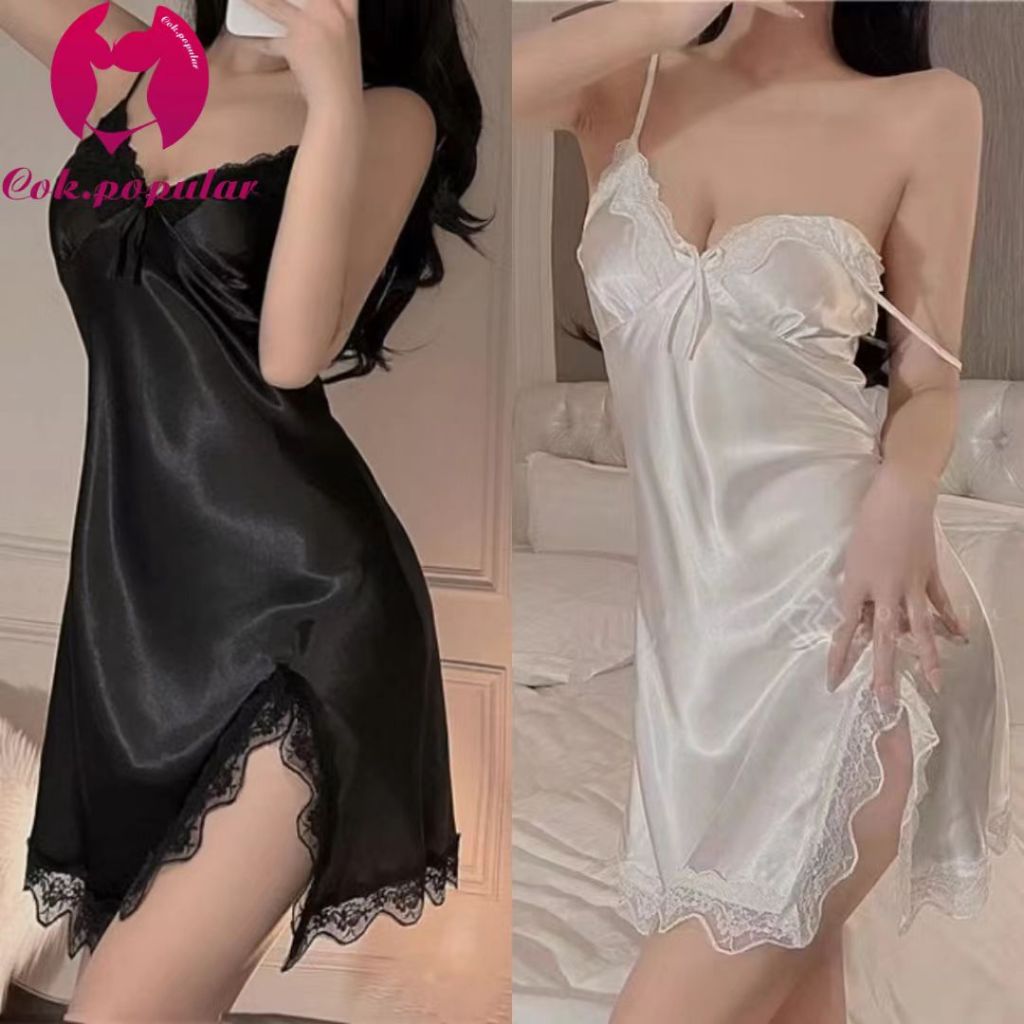 #512 ชุดนอนผ้าไหมลูกไม้ สุดเซ็กซี่ แถมฟรีจีสติงชุดเซ็ต สำหรับผู้หญิง COK