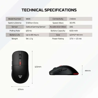 FANTECH WIRELESS MOUSE เมาส์เกมมิ่งไร้สาย Optical ความแม่นยำสูงปรับ DPI ได้ 800-2000 น้ำหนักเบา ใช้งานง่าย รุ่น WG9