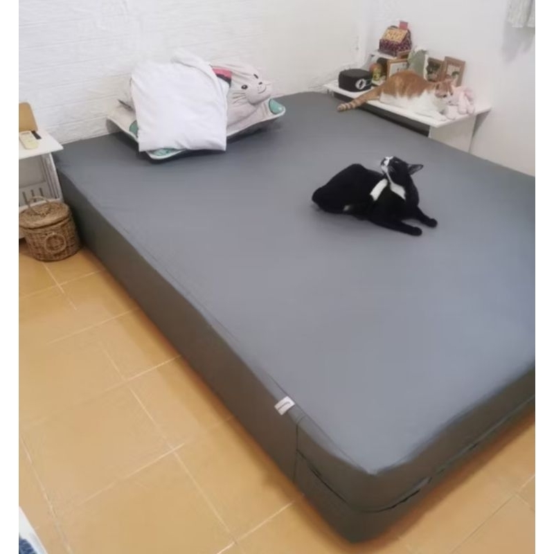 ปลอกหนัง PVC หุ้มที่นอนแบบสวมทับมีซิปรอบตัวยู ประเภทหนัง PVC สีเทา