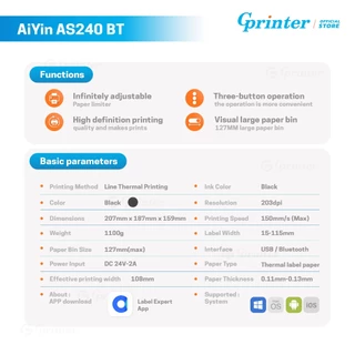 Gprinter เครื่องพิมพ์ฉลากความร้อน AS240 เครื่องพิมพ์ใบปะหน้า บาร์โค้ด ปริ้นเตอร์ Thermal Printer