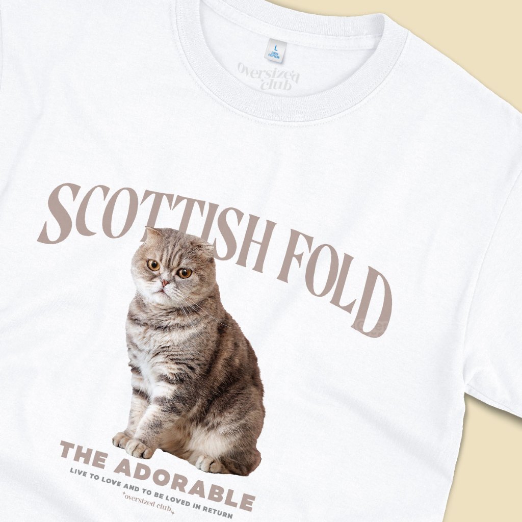 เสื้อยืดสกรีนลายแมว Scottish Fold สก็อตติชโฟลด์ [Classic Cotton 100% by Oversized Club]