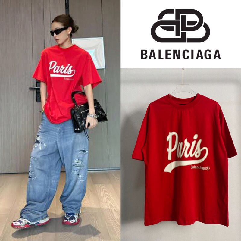 เสื้อยืดแขนสั้น Balenciaga Enjoy Paris Oversize T-Shirt (สีแดง)