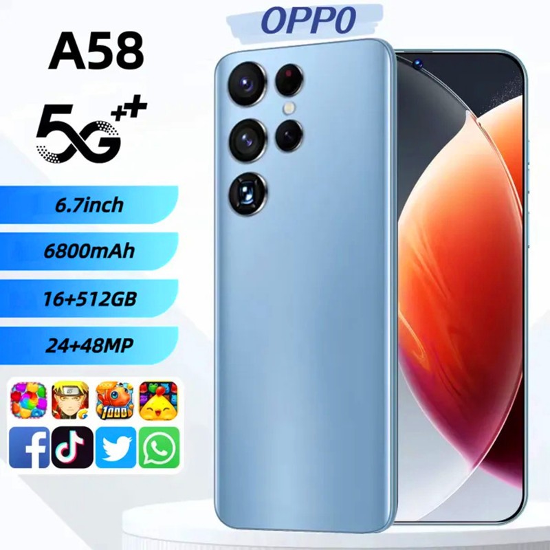 0PP0 A58 5Gสมาร์ทโฟนยอดนิยมหน้าจอ6.7นิ้ว (RAM 16GB + ROM 512GB) 6800 MA Locustแบตเตอรี่วิดีโอเกมความ