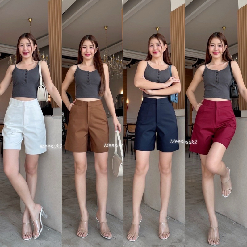 กางเกขาสามส่วนผ้าดับเบิ้ลตะขาหน้าดีเทลกระเป๋าหลังหลอกเก็บทรงเป๊ะS-3XL✅