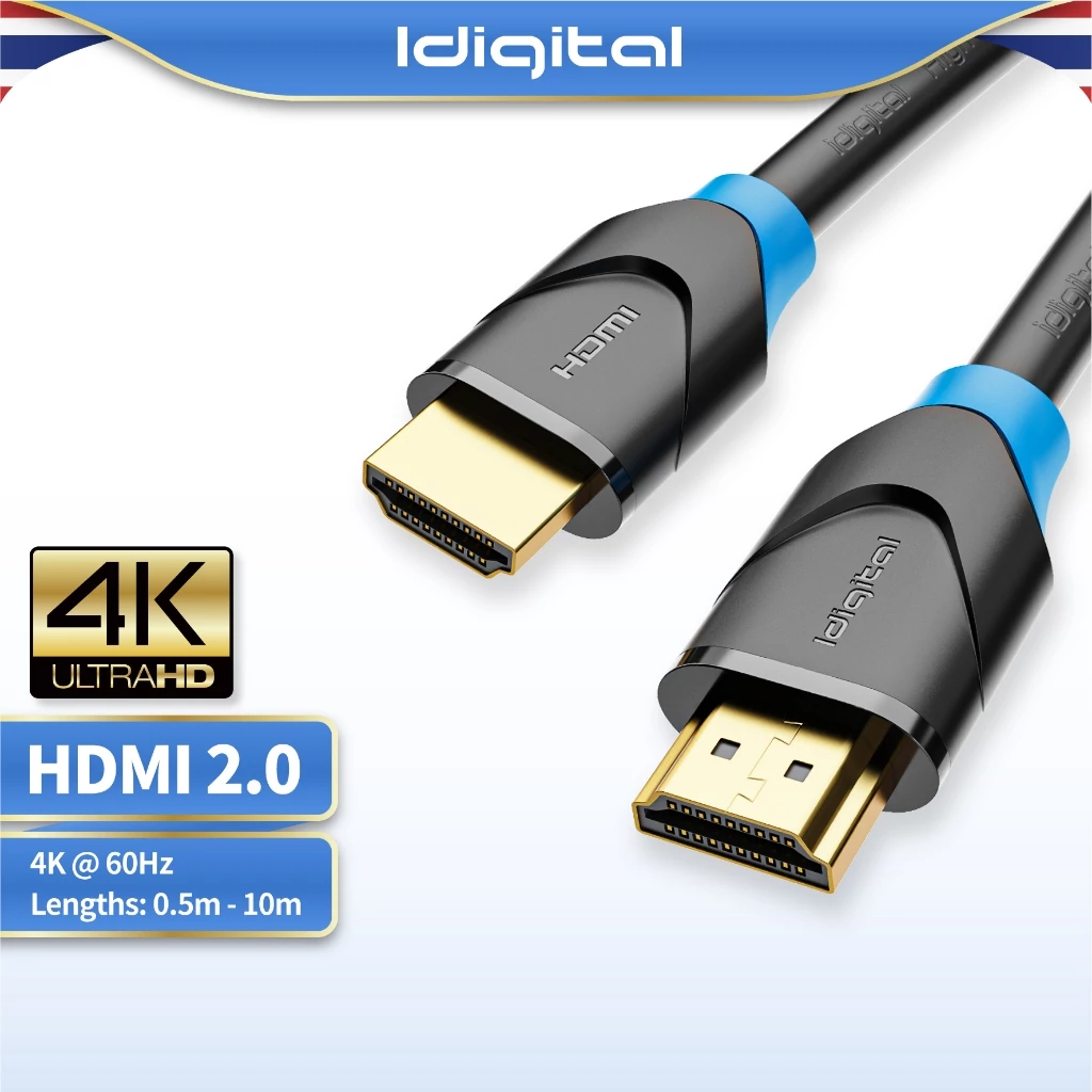 Idigital สาย HDMI 2.0 4K Cable, 4K/60Hz, 0.5m-10m, ใช้งานได้กับจอมอนิเตอร์, ทีวี, PC, โปรเจคเตอร์, PS5, และกล่องทีวี