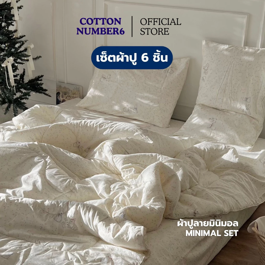 cottonnumber6 ชุดผ้าปูที่นอน 6 ชิ้น พร้อมผ้านวม ผ้าคอตตอน 300 เส้นด้าย