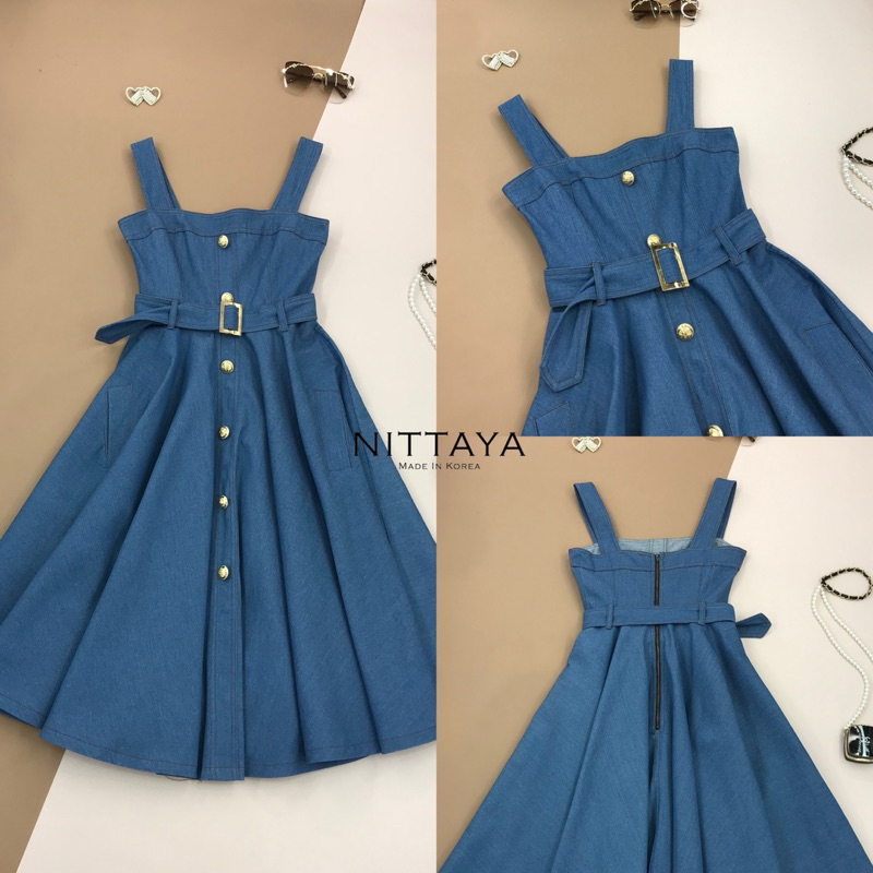 [NITTAYA] D2618 ชุดเดรสกระโปรงสายตะเกียบดีเทลแต่งกระดุมหน้าสายเข็มขัดเรียบหรุดูแพงผู้ดี ใส่เที่ยว ออกงาน ดินเนอร์ ราคา ถูกที่สุด ดีลบีเคเค แกลเลอรีภาพที่ 3