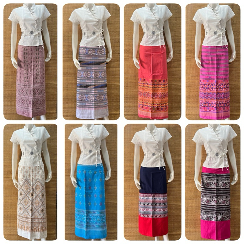 ✨ชุดผ้าฝ้ายเสื้อผ้าฝ้ายชินมัยแต่งเม็ดเงิน+ผ้าถุงป้ายมีเชือกผูกพร้อมใส่✨