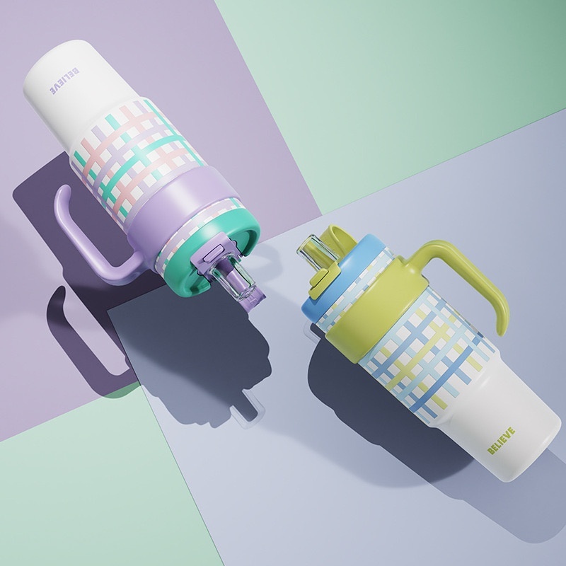 แก้วเก็บความเย็น กระติกน้ำเก็บความเย็น ลายน่ารัก สกรีนลายชัด มีหลอด+หูหิ้ว ฝา2in1 สแตนเลส316ขนาด1250ml รุ่นJQ069 - รูปที่ 4