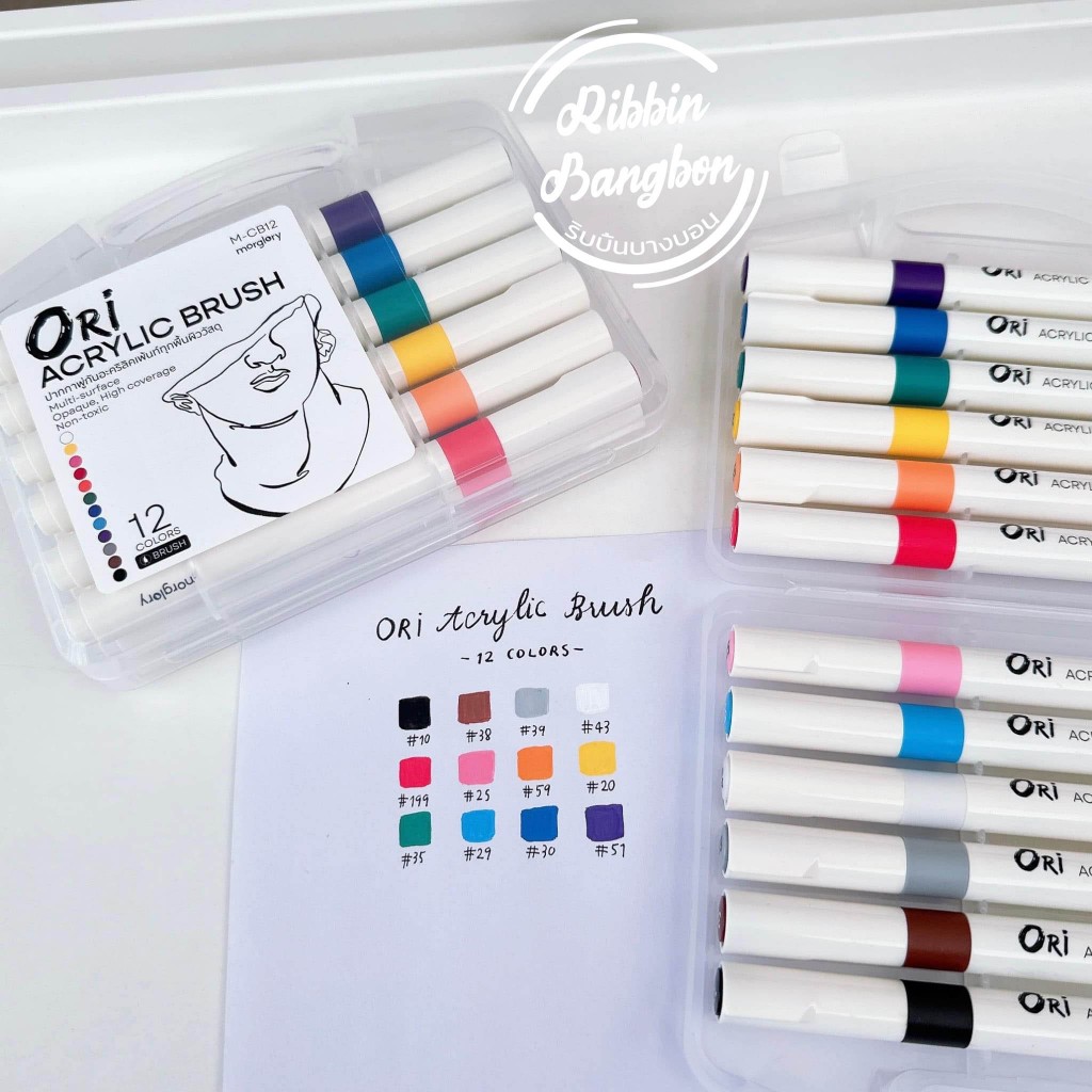 Oriปากกาพู่กันสีอะคริลิค 12สี​ 24​สี​   ปากกาเพนท์​สี​ Acrylic Brush