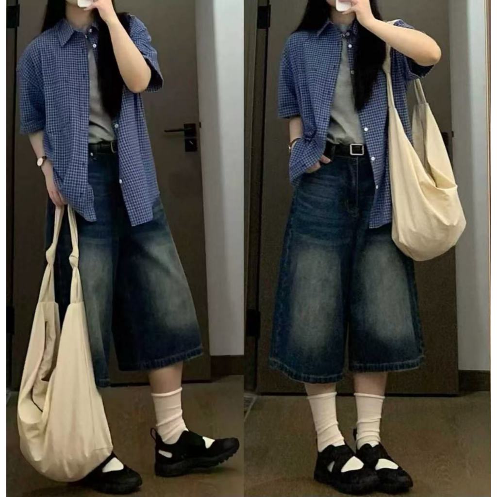 Swan shop กางเกงยีนส์ขา6ส่วน  สียีนส์ผ้าไม่ยืดนิ่มดีใส่สบาย  วินเทจ แนวสวยสุดฮิตวัยรุ่นมากๆ