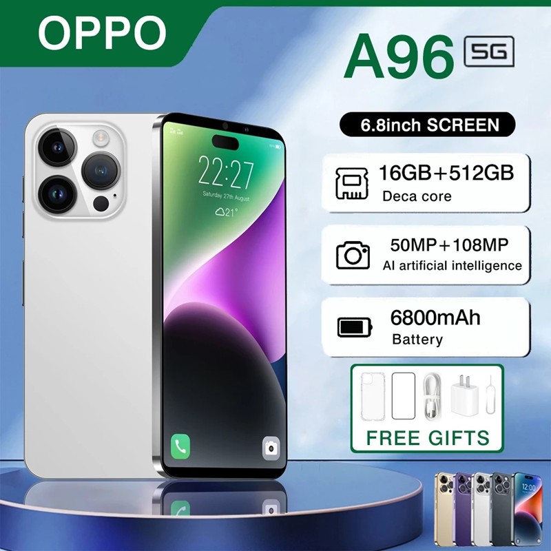 OPPO A96 5G โทรศัพท์มือถือเดิม 16GB + 512GB 6.8 นิ้ว 50MP + 108MP สมาร์ทโฟน WiFi สองซิมสำหรับขาย