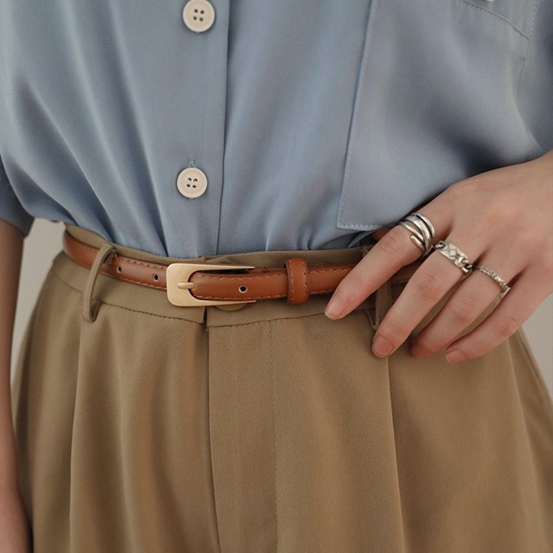 เข็มขัดลำลอง อุปกรณ์โลหะ สีพื้น เบสิก สำหรับผู้หญิง (สีกากี/น้ำตาล/ดำ) - รูปที่ 6