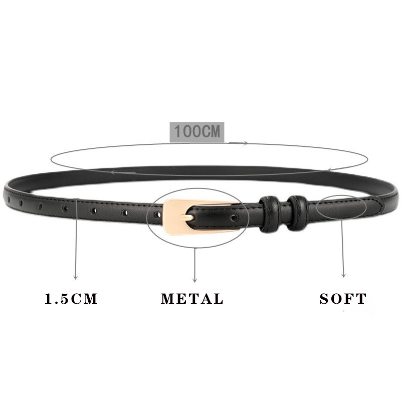 เข็มขัดลำลอง อุปกรณ์โลหะ สีพื้น เบสิก สำหรับผู้หญิง (สีกากี/น้ำตาล/ดำ) - รูปที่ 3