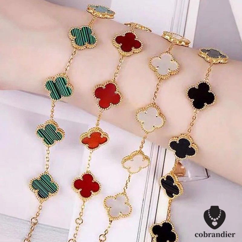CODส่งเร็ว⚡สร้อยข้อมือ 18K หญ้านําโชค รูปใบหญ้าสี่แฉก หรูหรา โนเบิล เครื่องประดับสำหรับผู้หญิง.cobrandier.COD