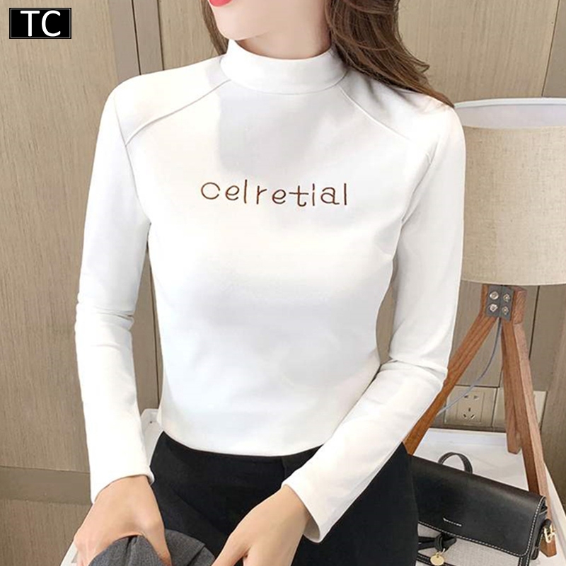 TC เสื้อยืดแขนยาวคอเต่า แบบเรียบๆทันสมัย ใส่อุ่นกันหนาว เนื้อดีใส่สบาย เสื้อยืดแฟชั่นผู้หญิง รุ่น2822