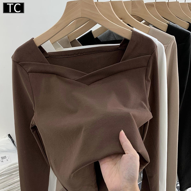 TC เสื้อยืดแขนยาว แบบเรียบๆทันสมัย ใส่อุ่นกันหนาว เนื้อดีใส่สบาย เสื้อยืดแฟชั่นผู้หญิง รุ่น2821