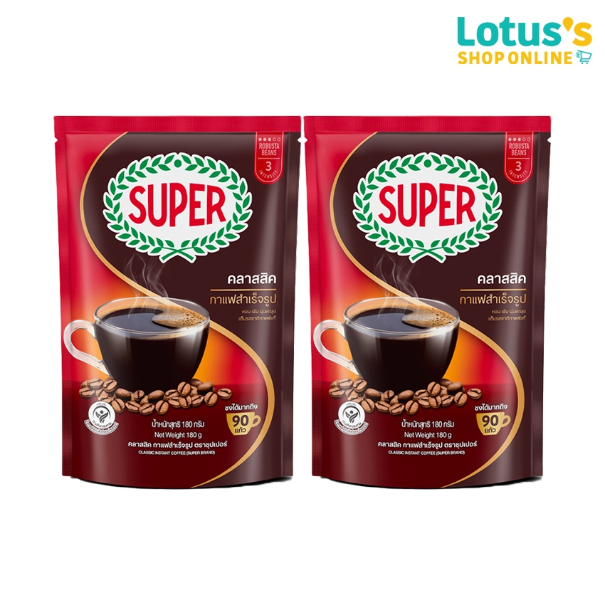 [ทั้งหมด 2 ชิ้น] ซุปเปอร์ คลาสสิค กาแฟสำเร็จรูป ขนาด 180 กรัม SUPER CLASSIC INSTANT COFFEE 180 G.