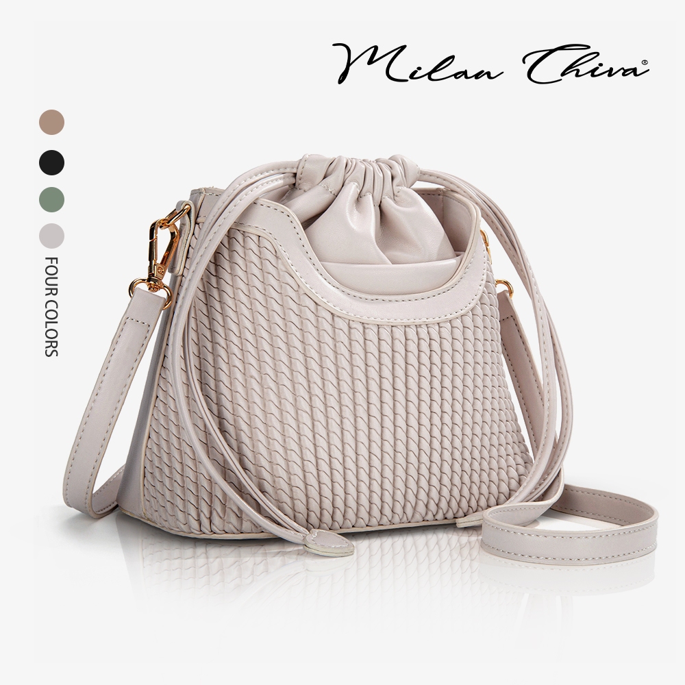 Milan Chiva กระเป๋าผู้หญิงแบบมีเชือกรูดใช้ กระเป๋าสะพายข้าง กระเป๋าถักด้วยเชือก วัสดุถัก