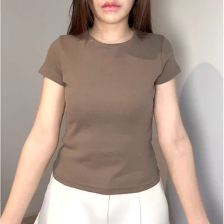Basic top - เสื้อยืดทรงเบสิค ผ้าคอตตอน ผ้าเดียวกับรุ่นครอป (คอกลมตัวยาว)