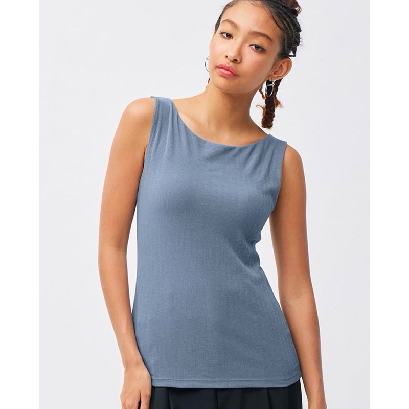 เสื้อกล้ามบราท็อปสีฟ้าคราม Bratop GU ผ้าร่อง ทรงคอกว้าง ไซส์ M