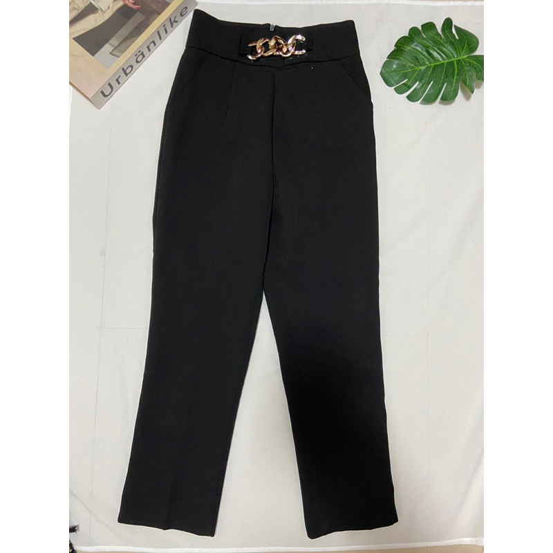 Beer and Oil กางเกง กางเกงขายาว กางเกงทำงานผู้หญิง🎗เอวสูงแต่งโซ่ทอง ผ้าทิ้งตัวสวย🔥129บาท