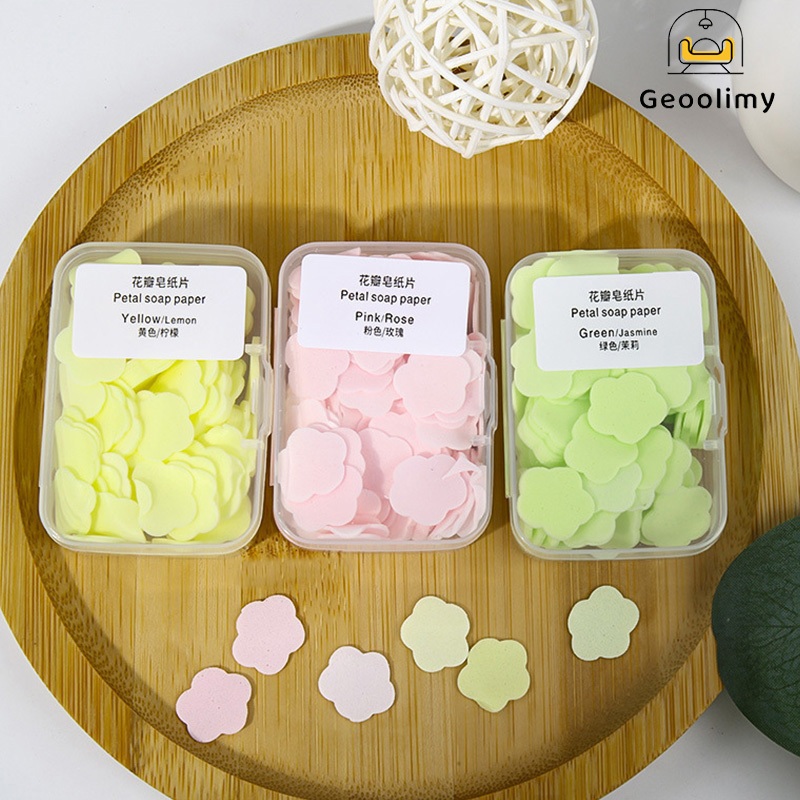 เม็ดสบู่กลีบดอกไม้แบบใช้แล้วทิ้ง ชิ้นกระดาษสบู่รูปทรงดอกไม้ขนาดมินิใช้แล้วทิ้ง แบบพกพากล็ดสบู่ ✨Geoo