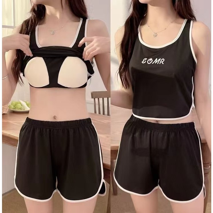 ชุดนอนสำหรับสุภาพสตรี, พิมพ์ตัวอักษร, หน้าอกออกแบบเย็บปักถักร้อย, ต่อต้านกาม, เสื้อกั๊กและกางเกงขาสั้น, สวมใส่สบาย