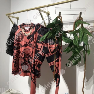 🍃Thailand Spot 🍃ชุดฮาๆ ผู้ใหญ่เด็กฮาโลวีน Maui Moana Costume Cosplay Hook กระโปรงใบไม้ เสื้อยืดเครื่องแต่งกายคอสเพลย์ชุด