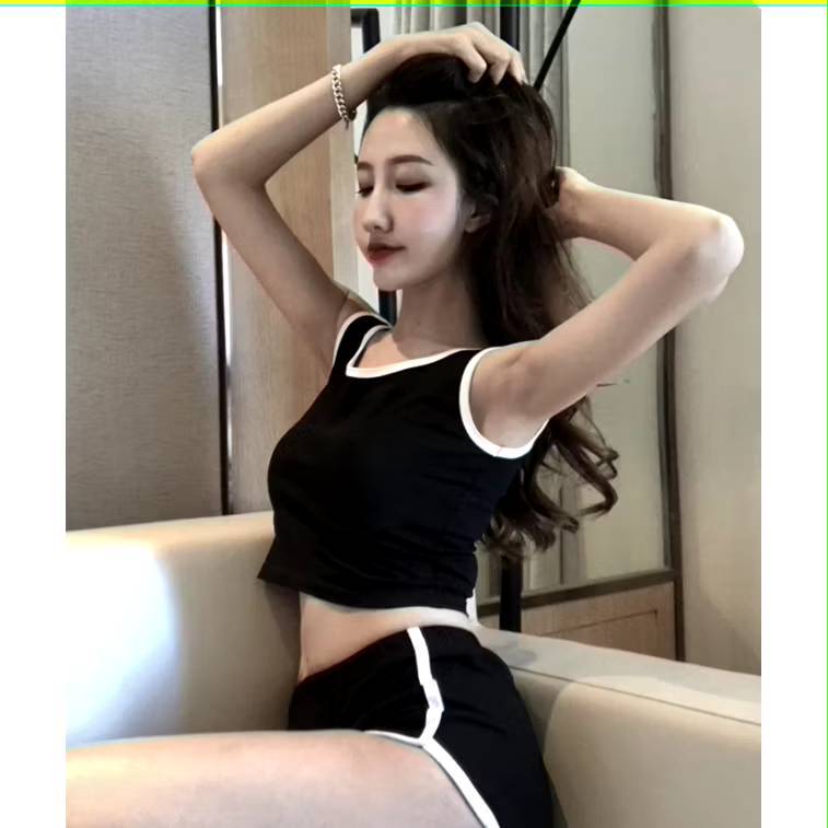 เสื้อกล้ามคอยูสายสี เอวลอย (ผ้าคอตตอน) ทูโทน เนื้อดีสุดๆ