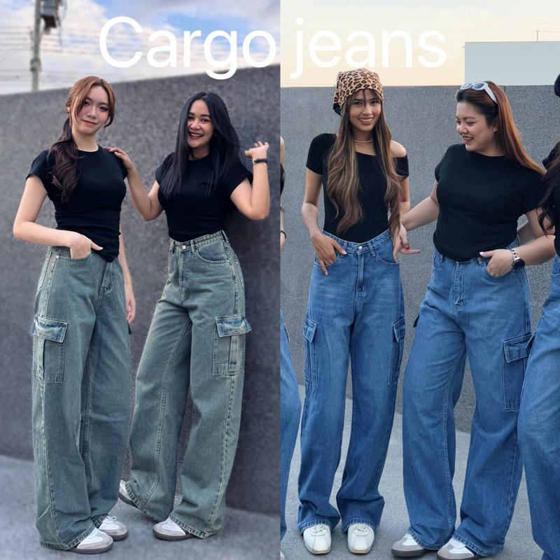 ยีนส์WANWI รหัส W62 กางเกงยีนส์ทรงกระบอกใหญ่คาร์โก้