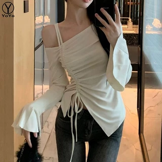 YOYO เสื้อยืดแขนยาว เสื้อผ้าแฟชั่นสไตล์เกาหลี แบบเรียบๆทันสมัย ใส่อุ่นกันหนาว รุ่น2825