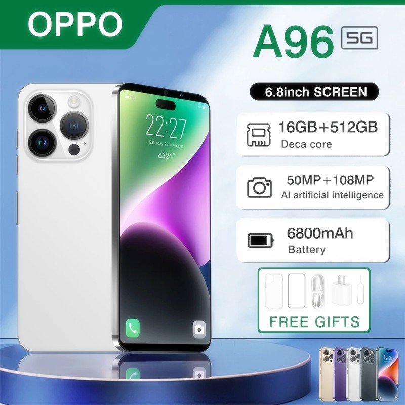 OPPO A96 5G โทรศัพท์มือถือเดิม 16GB + 512GB 6.7 นิ้ว 50MP + 108MP สมาร์ทโฟน WiFi สองซิมสำหรับขาย