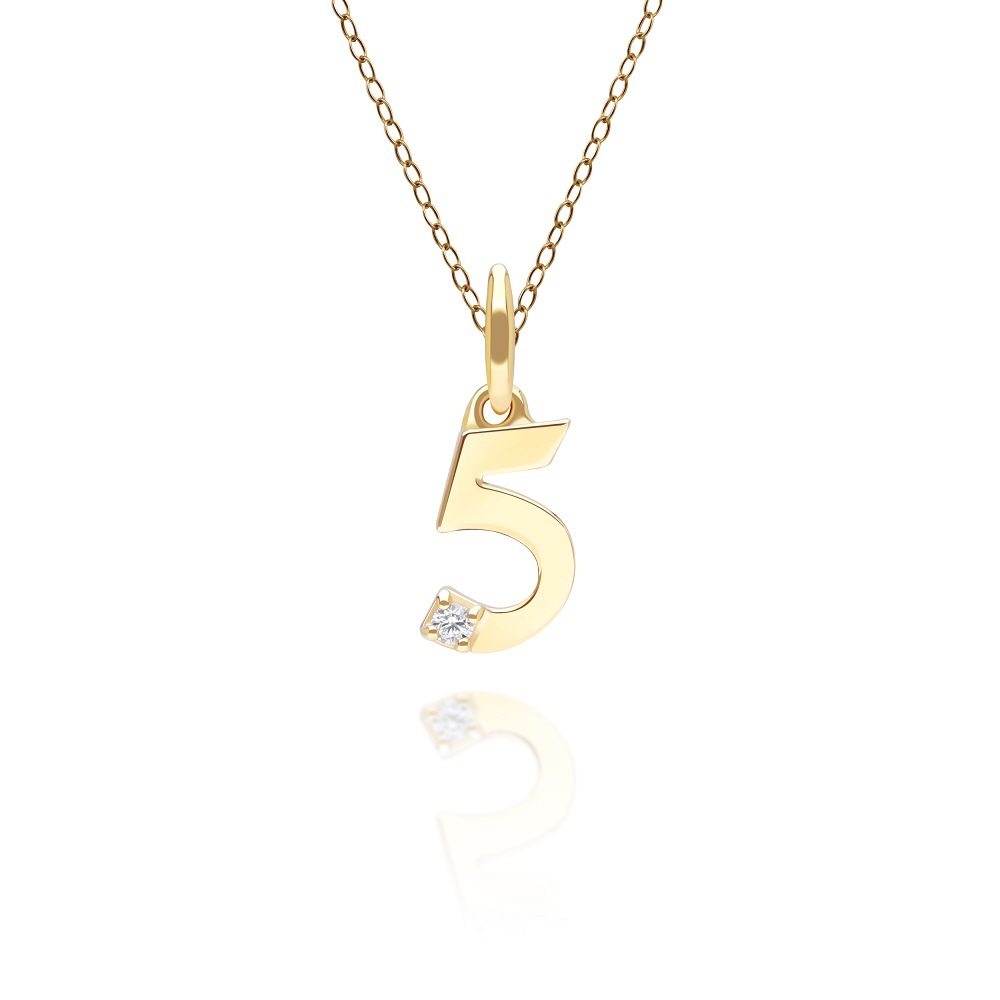 Gemondo จี้ทองคำ 9K ประดับเพชร เลขนำโชคหมายเลข 5 (ไม่รวมสร้อย) Lucky Symbol