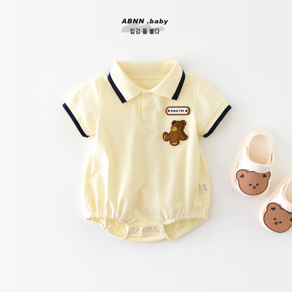 NT baby (สินค้าพร้อมส่ง)ชุดจั๊มสูทรอมเปอร์ แขนสั้น ตัดขอบดำชุดเด็กผู้ชาย ชุดฤดูร้อนสไตล์เกาหลี เสื้อผ้าเด็กอ่อน บอดี้สูท