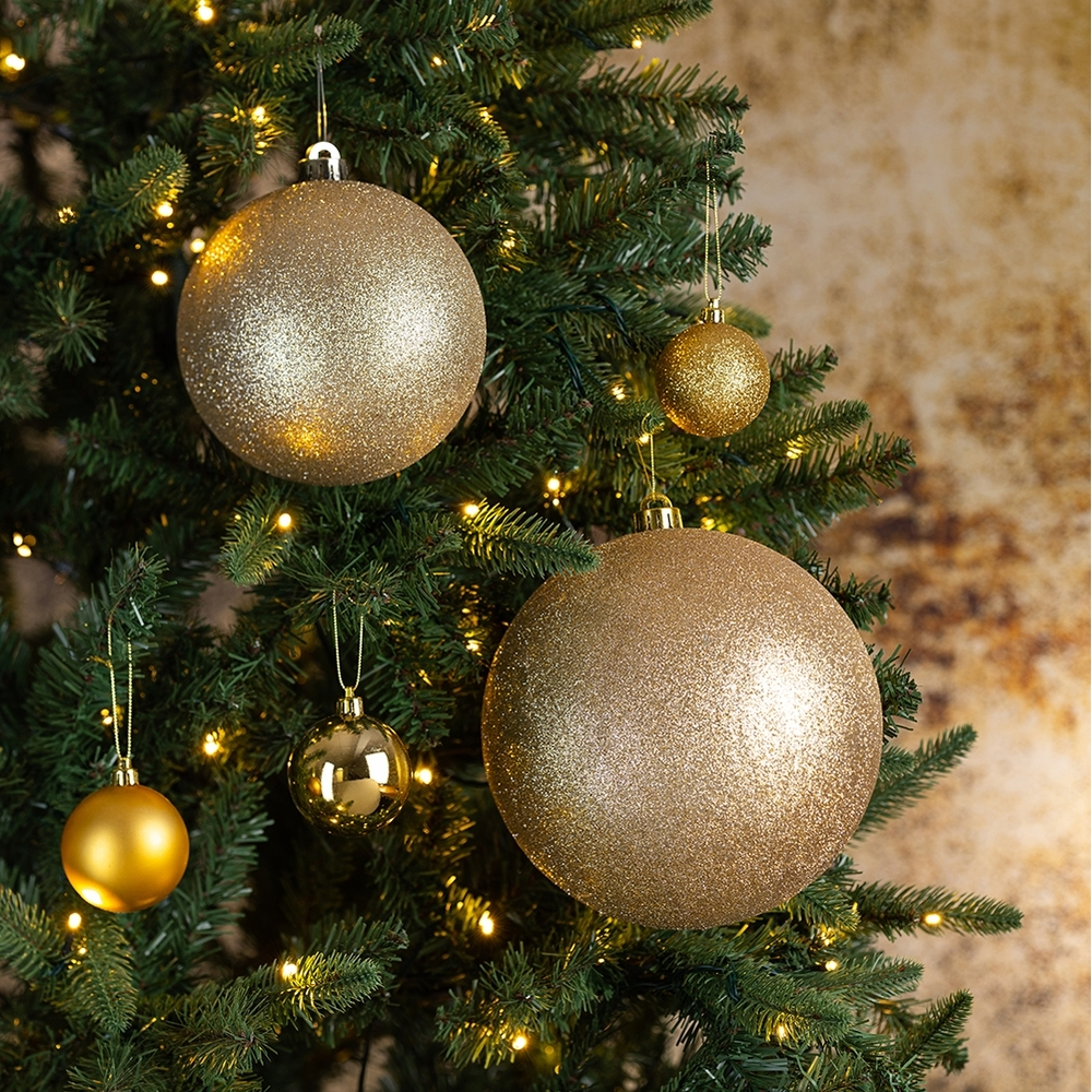 ลูกบอลตกแต่ง สีทอง กลิตเตอร์ 4/6/8cm 6Pcs ลูกบอลประดับ ต้นคริสมาส คริสมาส Christmas Tree Decoration Balls Gold Glitter