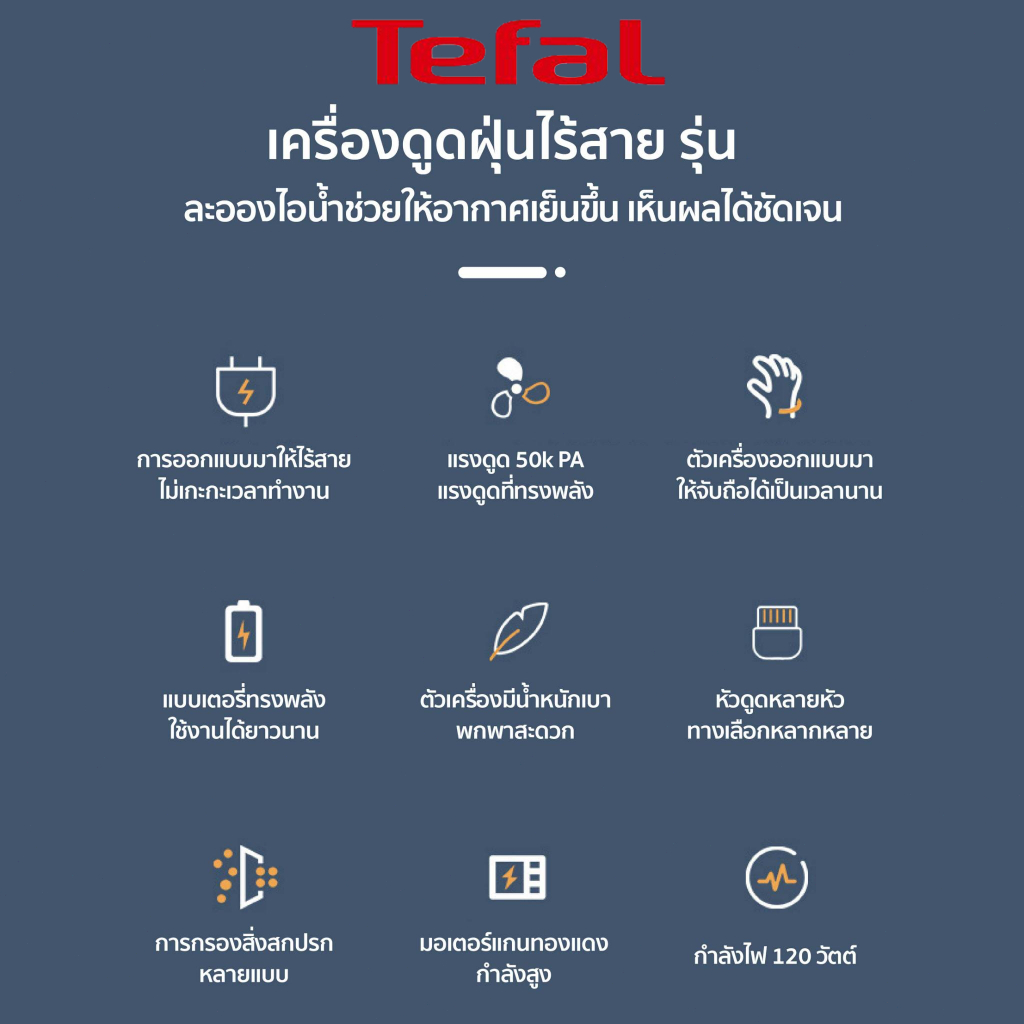 Tefal ที่ดูดฝุ่น vacuum cleaner ดูดฝุ่นในรถ【รับประกัน 3 ปี】 3 ใน 1 ไร้สาย ดูดฝุ่น 50000PA - รูปที่ 6