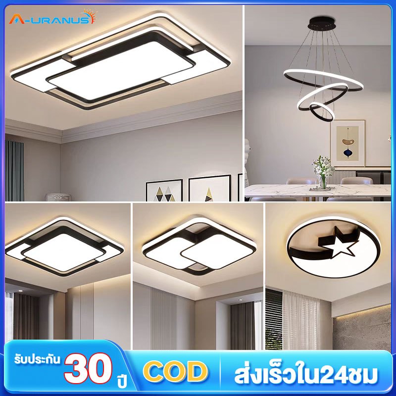 โคมไฟเพดาน ไฟ led เพดาน โคมไฟเพดานรีโมท 3สี โคมไฟ LED สไตล์โมเดิร์น เบาและบางลง สําหรับห้องนอน