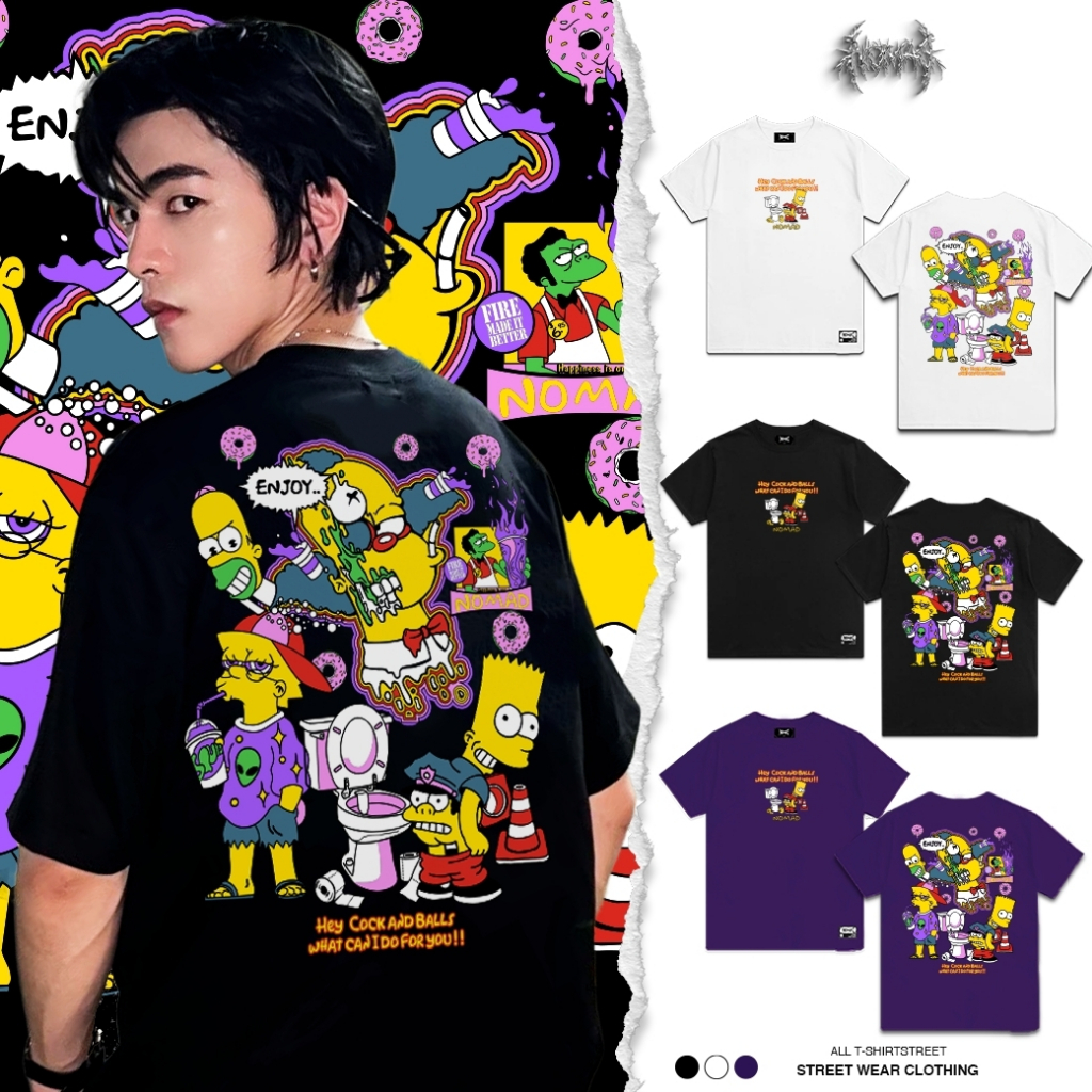 แขนสั้นคอกลม สตรีท v.1 ผ้าคอตตอนแท้ 100% ลายซิมสัน Enjoy