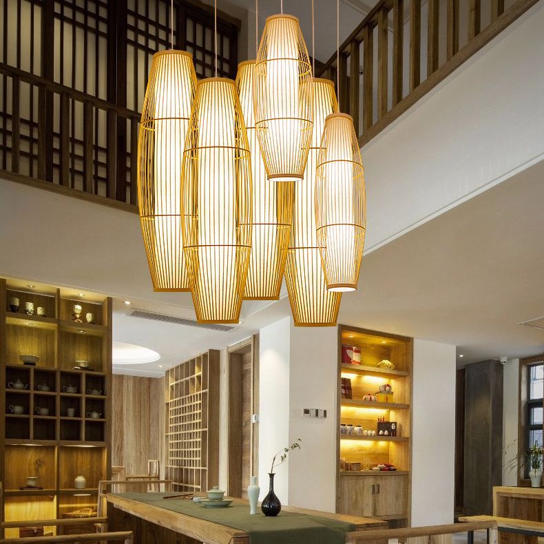 โคมไฟเพดาน โคมไฟระย้า ไม้ไผ่สาน รูปร่างดอกบัว สีธรรมชาติ สไตล์ญี่ปุ่น สำหรับตกแต่งบ้าน ร้านอาหาร โรงแรม ร้านกาแฟ - รูปที่ 3