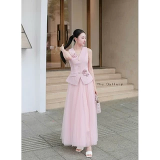 The gallery ●พร้อมส่ง /ชุดเซ็ตเสื้อ+กระโปรงยาวมุ้ง(กระดุมหลอก)ซิปหลัง