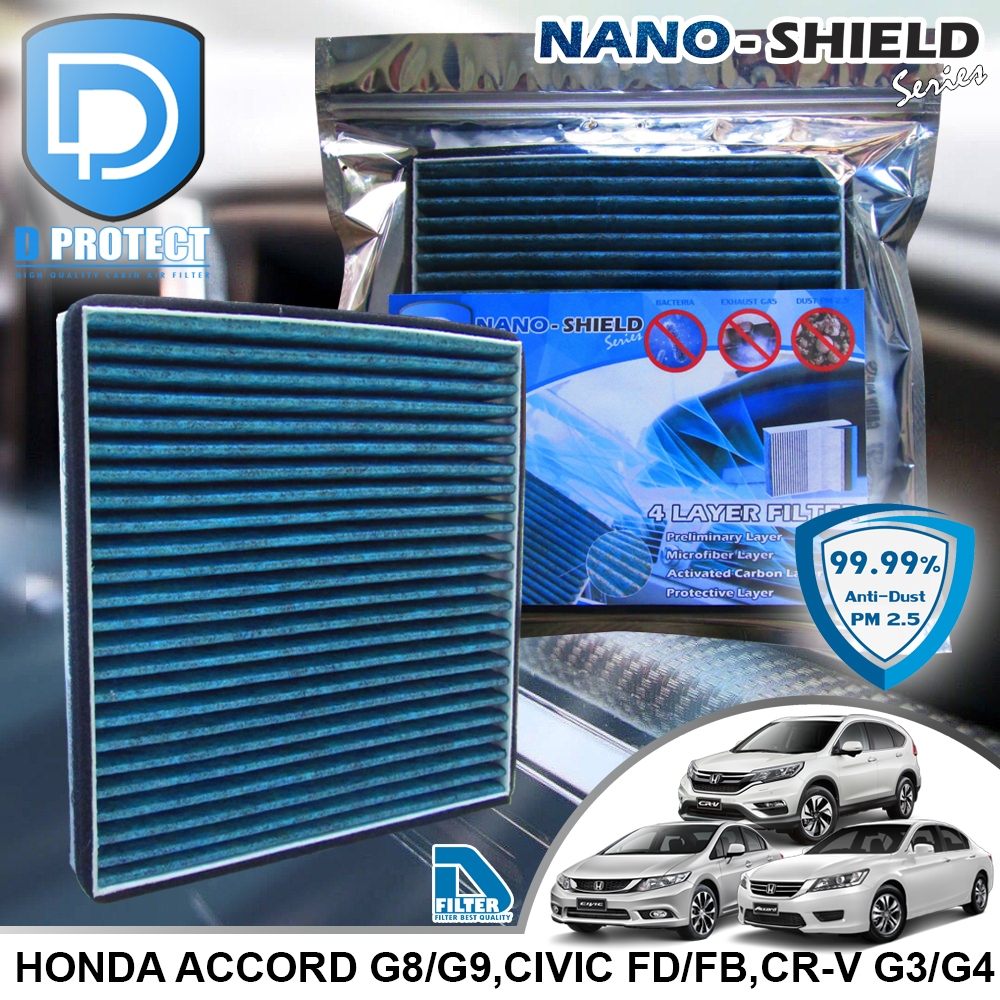 กรองแอร์ Honda Accord 2003-2017,Civic 2006-2015,Crv 2007-2016 สูตรนาโน (Nano-Shield Series) RB054N-AC03-NANO