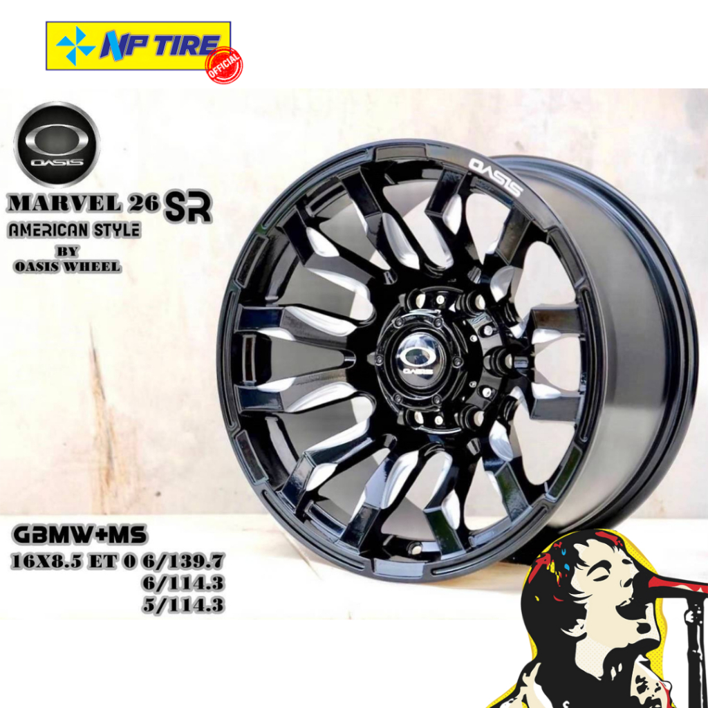 ล้อแม็กซ์ OASIS MARVEL 26 SR ขนาด 16x8.5 ET0 PCD 6x139.7 / 6x114.3 / 5x114.3 สี Gloss Black Machined
