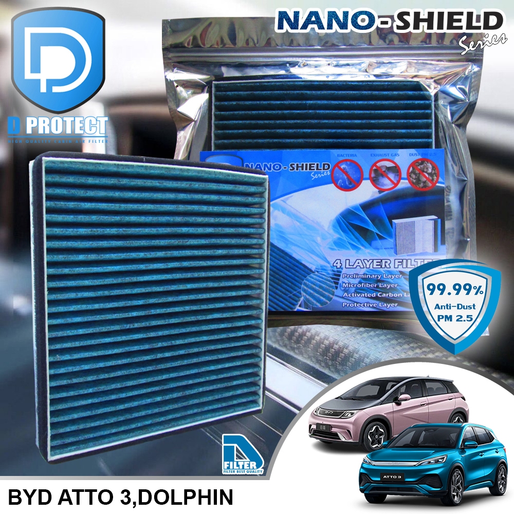 กรองแอร์ BYD Atto 3,ฺBYD Dolphin สูตรนาโน (Nano-Shield Series) By D Filter (ไส้กรองแอร์รถยนต์) RB012P-ATTO3-NANO