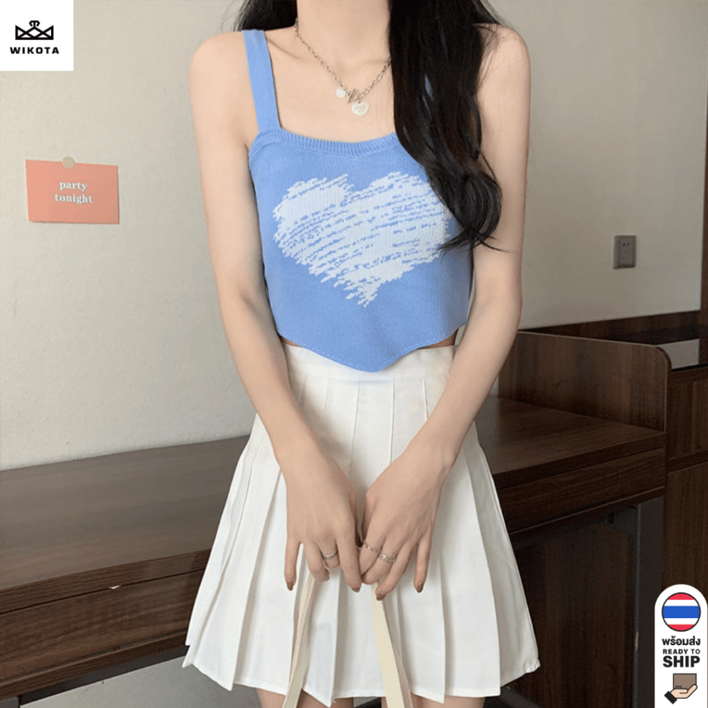 [W0269] เสื้อกล้ามครอปไหมพรมลายหัวใจ คอวี แต่งปลายสามเหลี่ยม ได้ลุคหวานน่ารัก สไตล์เกาหลี