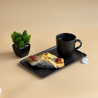 จานรองแก้ว+แก้วมัค เซทเบรคจานขนมพร้อมแก้ว จานสี่เหลียมพื้นผ้…