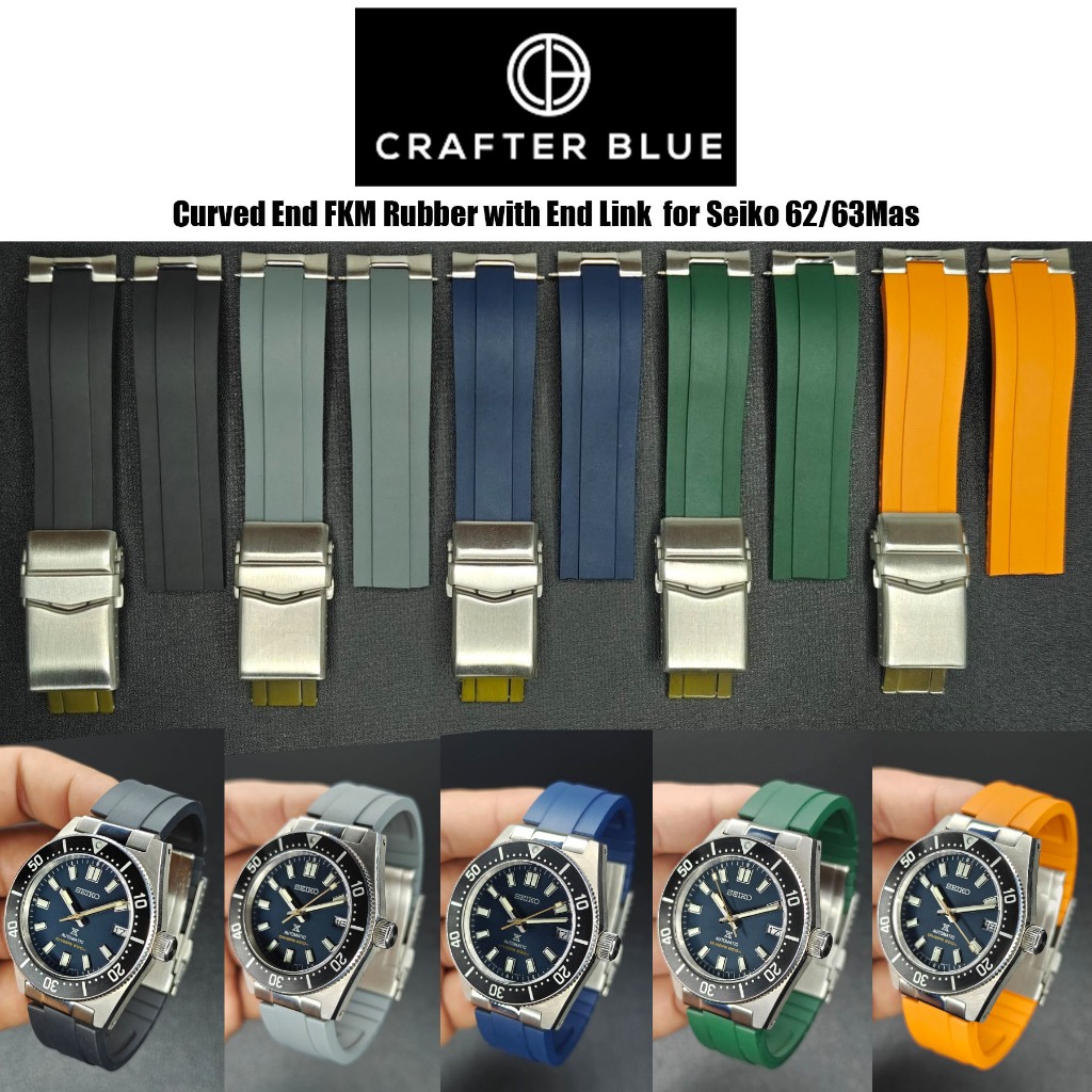 สายนาฬิกาแบบยางรุ่น Crafter Blue FKM Rubber with End Link and Diver Clasp for Seiko 62/63mas