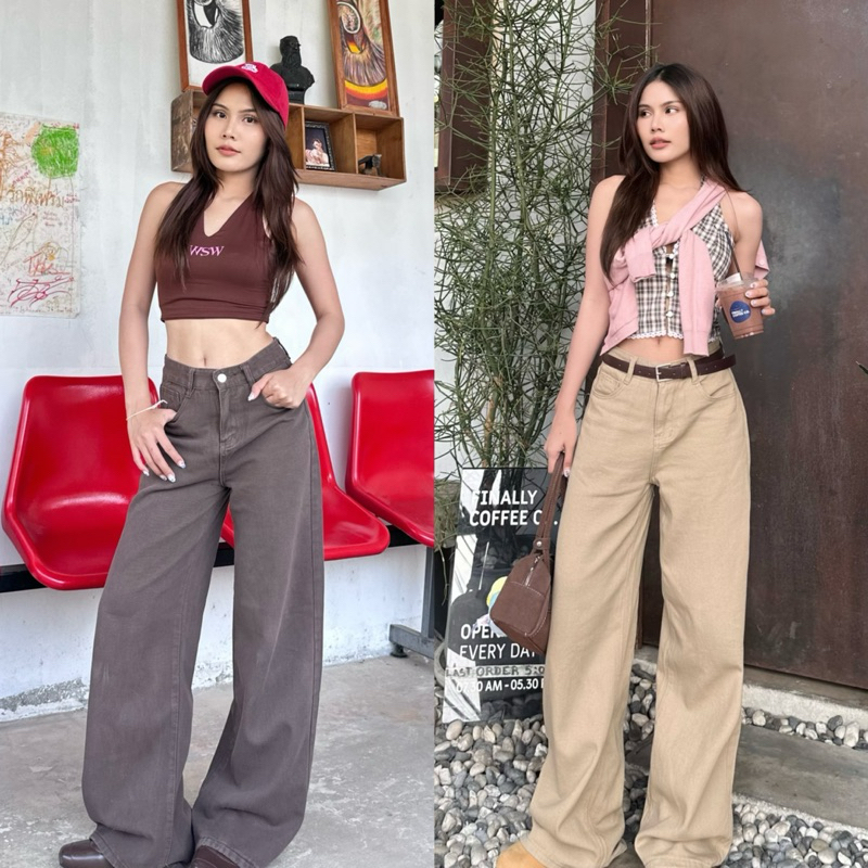 Almond jeans ยีนส์ทรงกระบอกกลาง มี 2 สี #078
