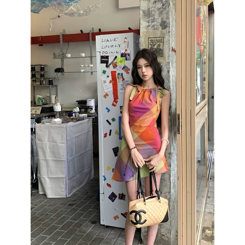 Miko พร้อมส่ง🌈มินิเดรสสายเดียว🌈ชุดเดรสสั้นผู้หญิงสีสันY2k เดรสเซ็กซี่เอวเข้ารูป มีจีบแบบผูกเซือก ชุดไปทะเล สไตล์เกาหลี - รูปที่ 6